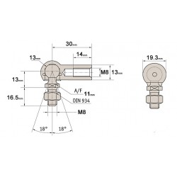 Pair of 13mm ball & socket joint M8 Right Hand Thread F