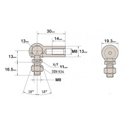 M8 Ball & Socket Joint 13mm 1 x Right Hand 1 x Left Hand Thread