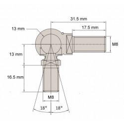 1 x Male 13mm ball & socket joint M8 Right Hand Thread K